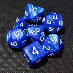 Dice set of 7 - Pearl blue / white 