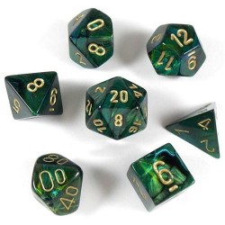 Dice set of 7 - Chessex - Scarab Green - Gold Mini