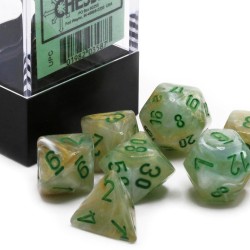 Dice set of 7 - Chessex - Marble Green - Dark Green Mini