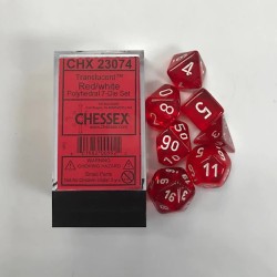 Dice set of 7 - Chessex - Translucent red - White Mini